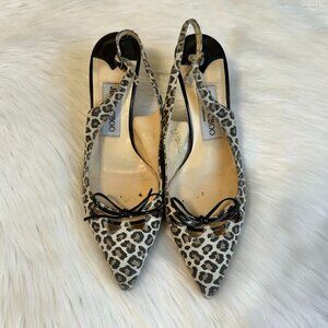Jimmy Choo Leopard Print Slingback Pumps Lace-up Bow Pointed Toe Size 7